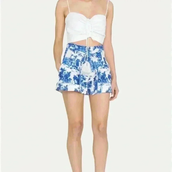 Cara Cara White Linen Crop Top M Maidstone Cami Strappy Tank Ruched Tie Sinched - Picture 9 of 15